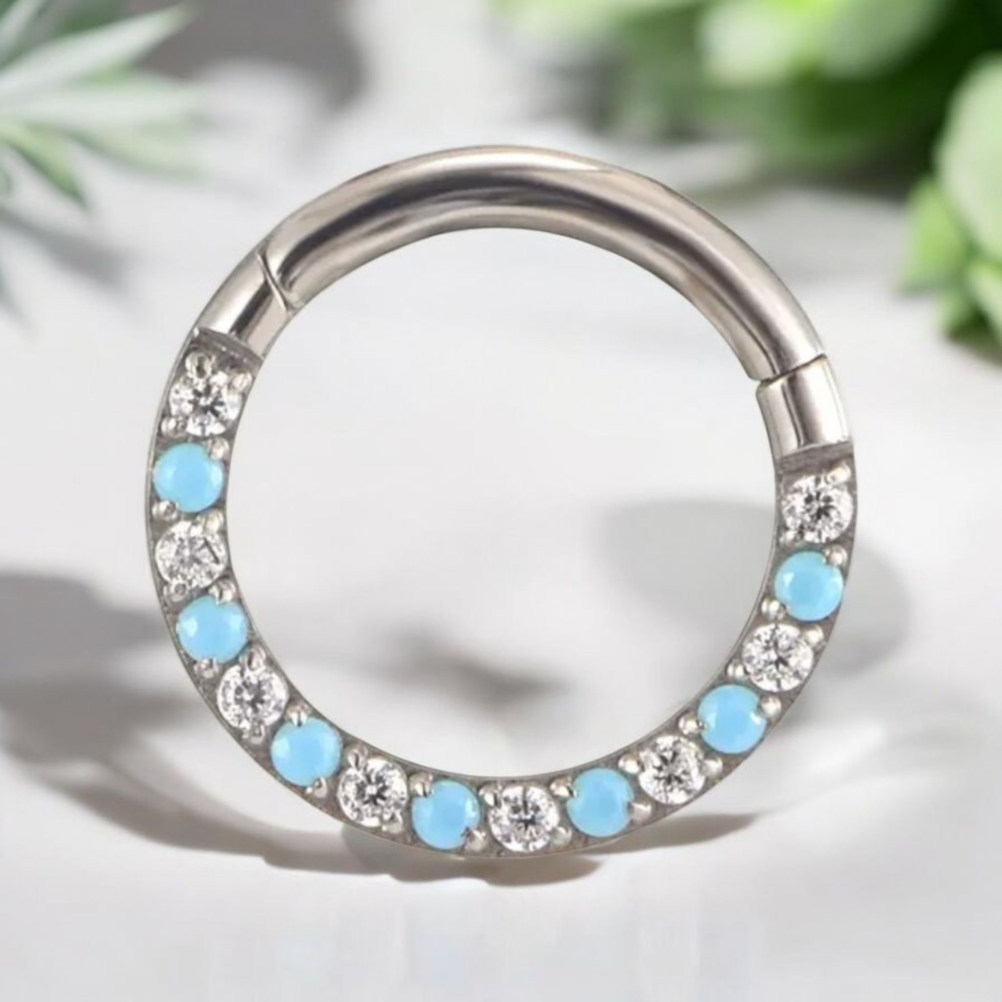 Titanium, Turquoise & CZ Ring 10mm