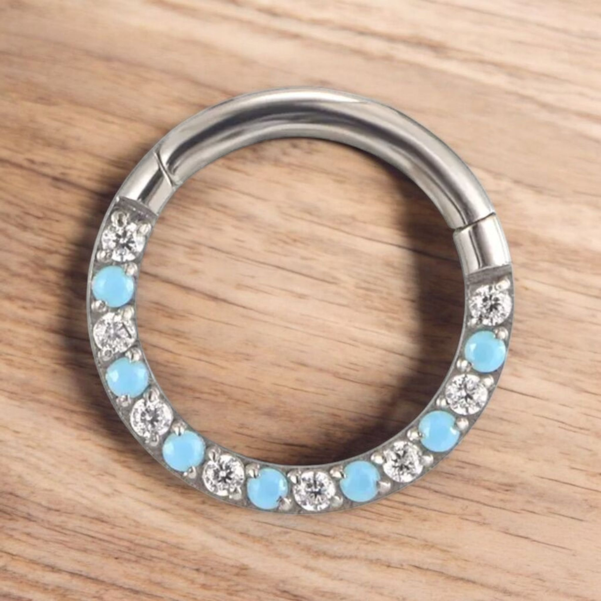 Titanium, Turquoise & CZ Ring 10mm