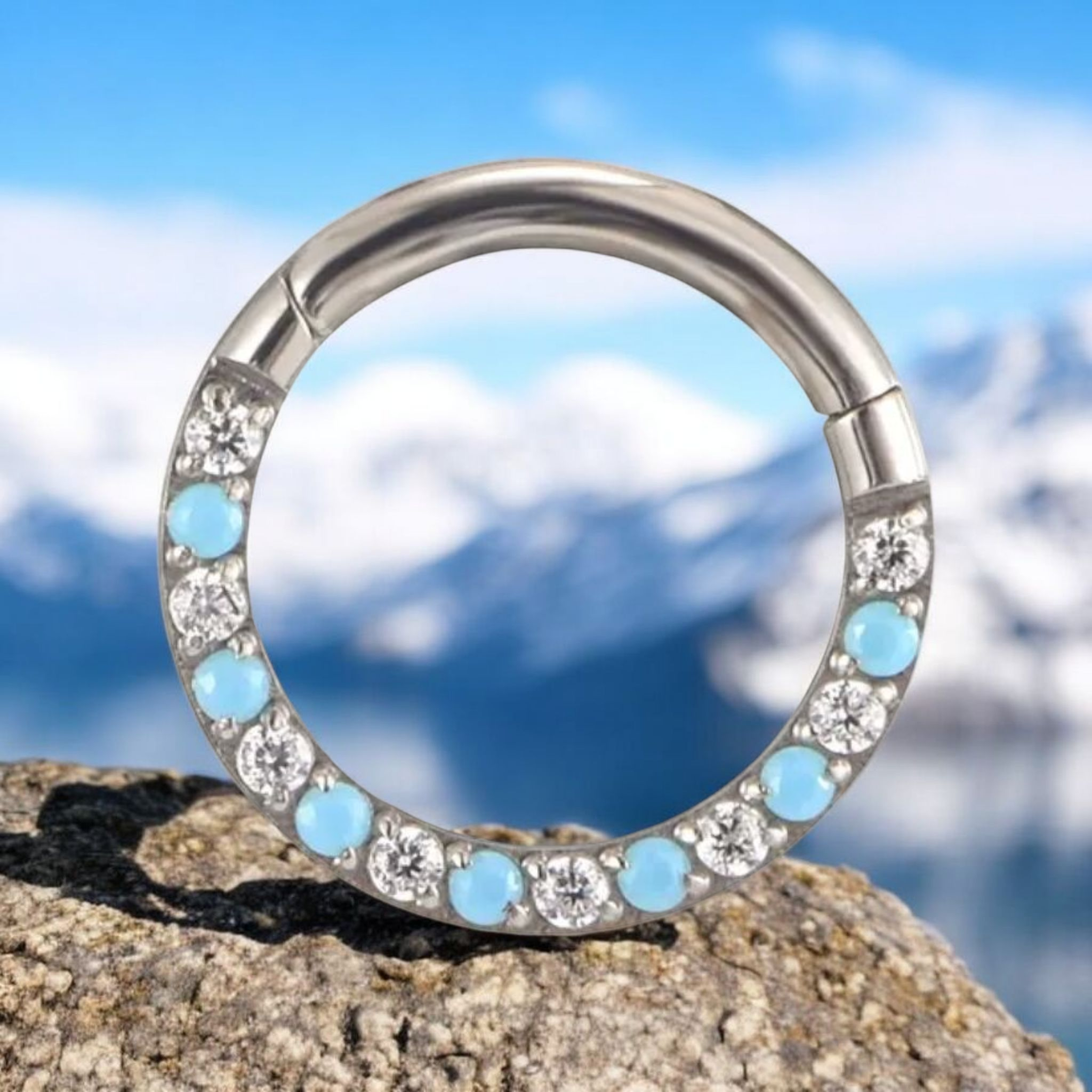 Titanium, Turquoise & CZ Ring 10mm