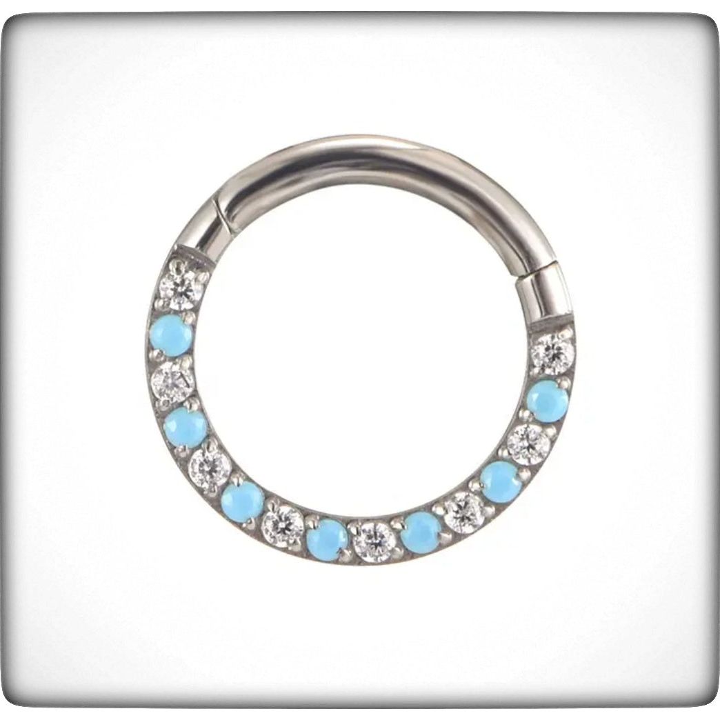 Titanium, Turquoise & CZ Ring 10mm