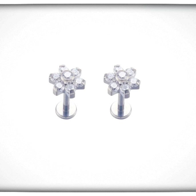*Titanium & Clear Cubic Zirconia Flower