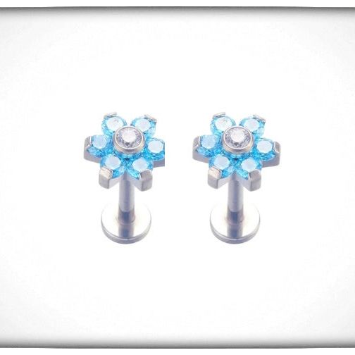 *Titanium & Blue Cubic Zirconia Flower
