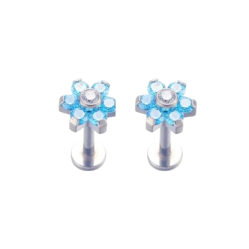 *Titanium & Blue Cubic Zirconia Flower