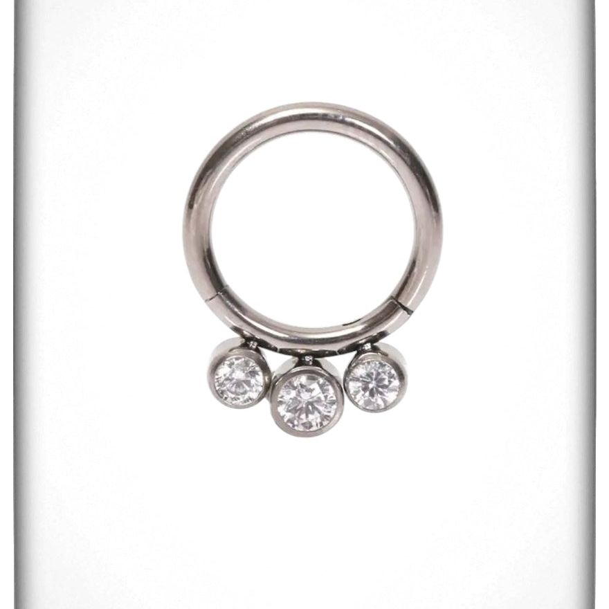 *Titanium & Triple Clear Cubic Zirconia Hinged Ring