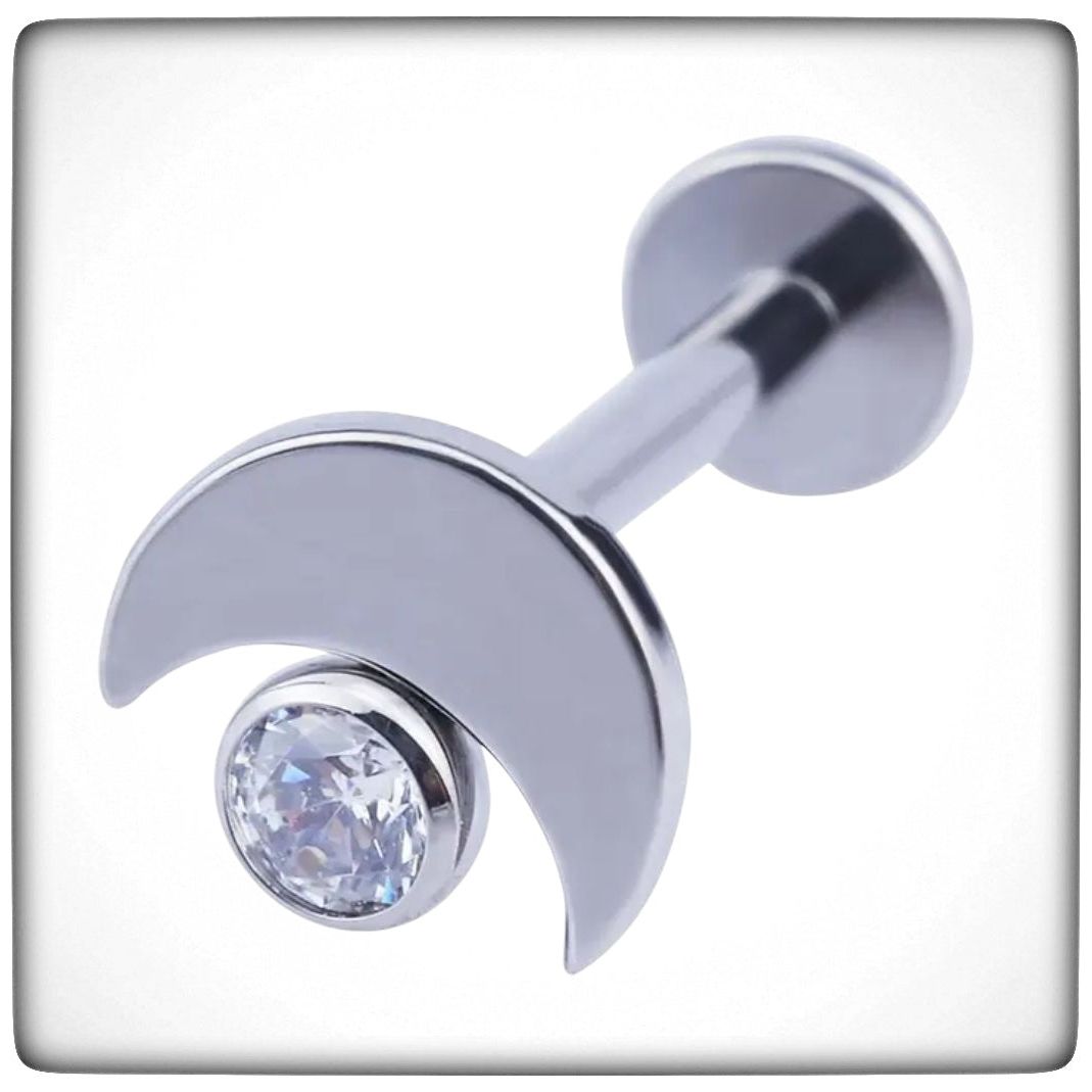 *Titanium & Clear Cubic Zirconia Moon