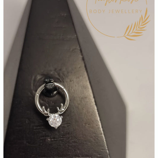 Reindeer Clear Cubic Zirconia Hinged Ring 8mm