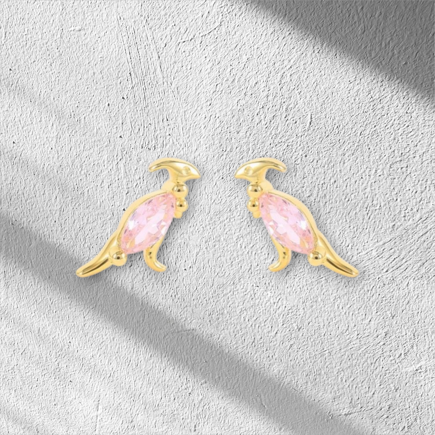 18k Gold Plated 925 Silver & Rose Pink Cubic Zirconia Dinosaur Earrings
