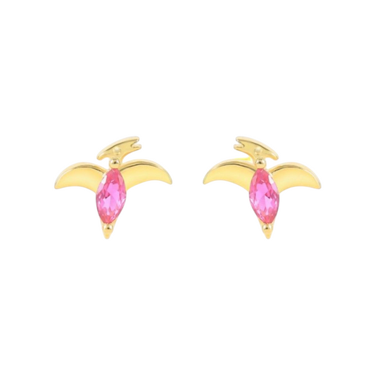 18k Gold Plated 925 Silver & Hot Pink Cubic Zirconia Dinosaur Earrings