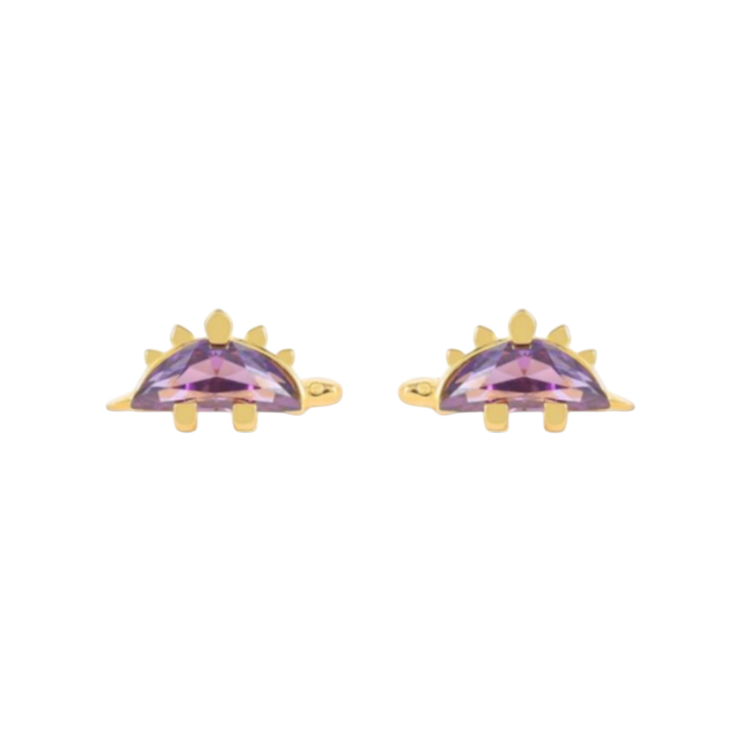 18k Gold Plated 925 Silver & Purple Cubic Zirconia Dinosaur Earrings