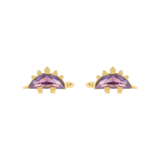 18k Gold Plated 925 Silver & Purple Cubic Zirconia Dinosaur Earrings