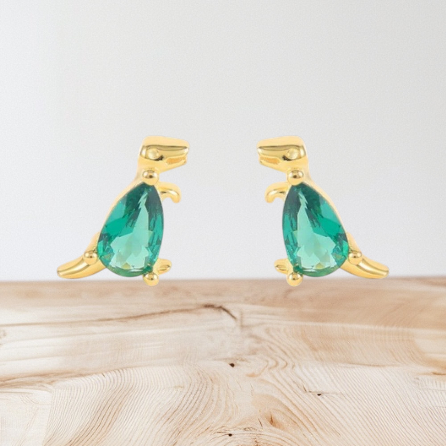 18k Gold Plated 925 Silver & Purple Cubic Zirconia Dinosaur Earrings