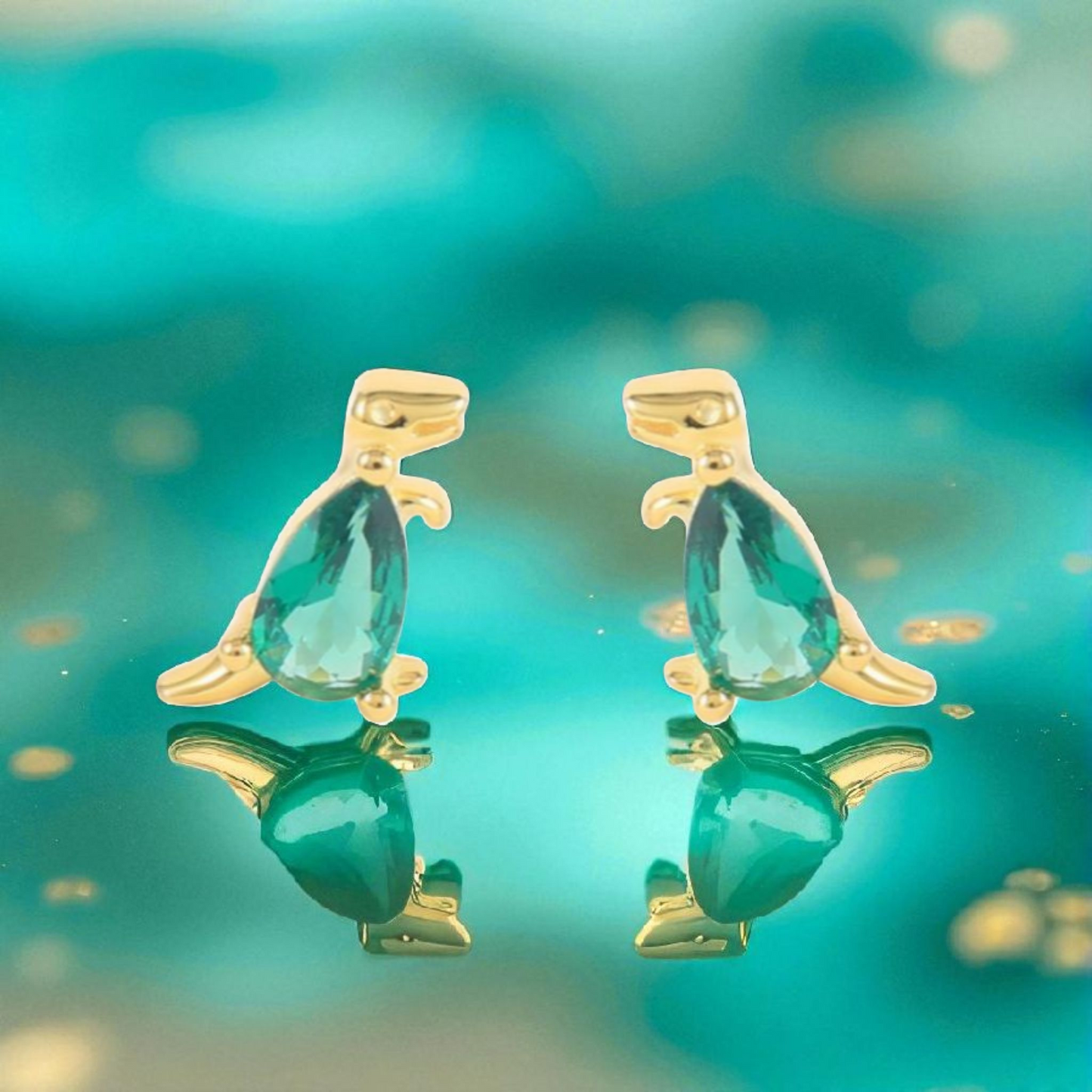 18k Gold Plated 925 Silver & Purple Cubic Zirconia Dinosaur Earrings