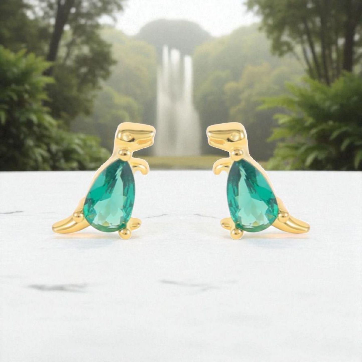 18k Gold Plated 925 Silver & Purple Cubic Zirconia Dinosaur Earrings