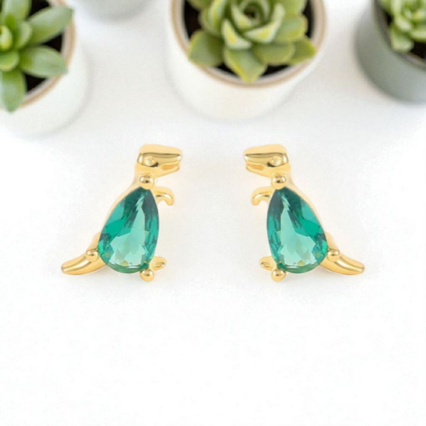 18k Gold Plated 925 Silver & Purple Cubic Zirconia Dinosaur Earrings