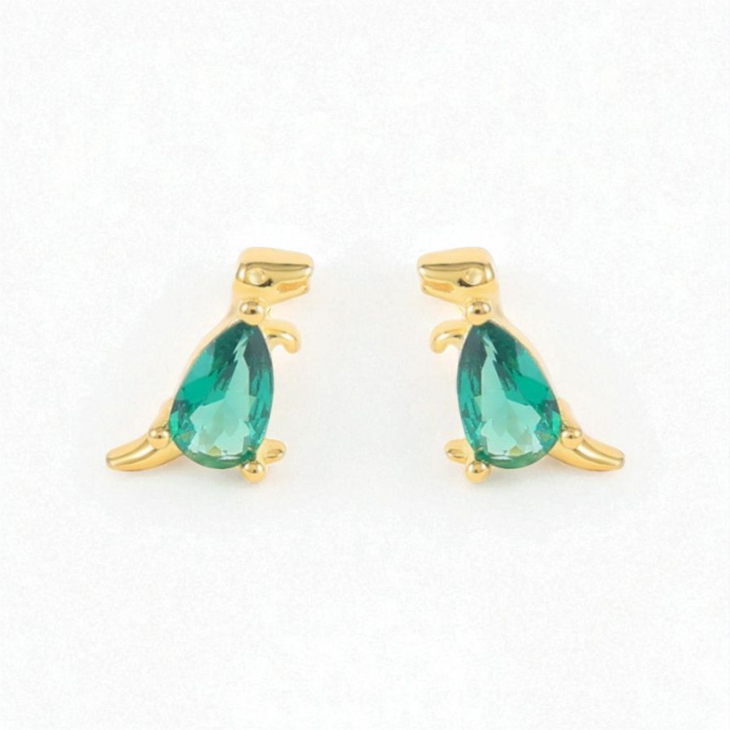 18k Gold Plated 925 Silver & Purple Cubic Zirconia Dinosaur Earrings