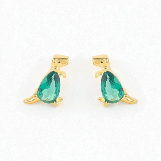 18k Gold Plated 925 Silver & Purple Cubic Zirconia Dinosaur Earrings