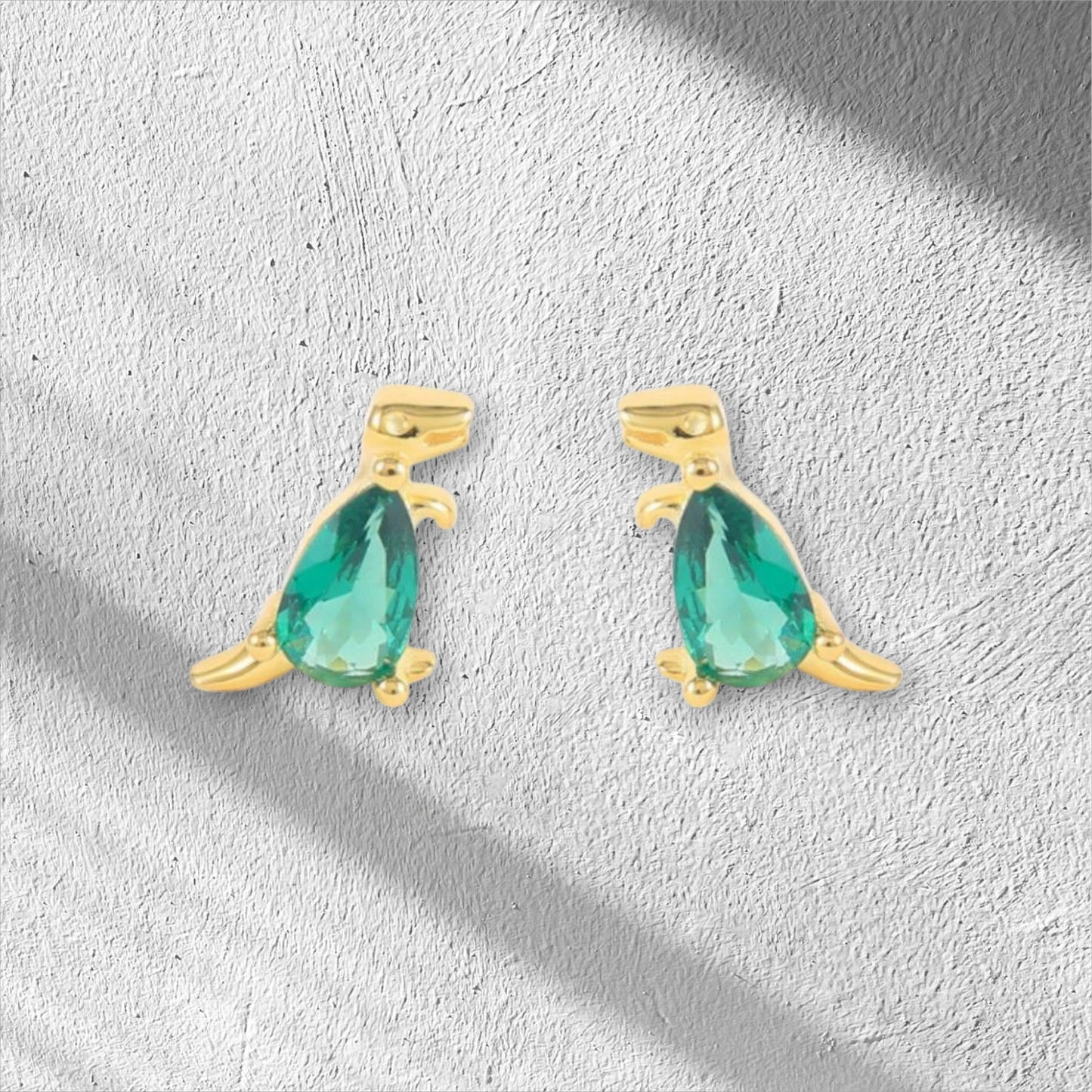 18k Gold Plated 925 Silver & Purple Cubic Zirconia Dinosaur Earrings