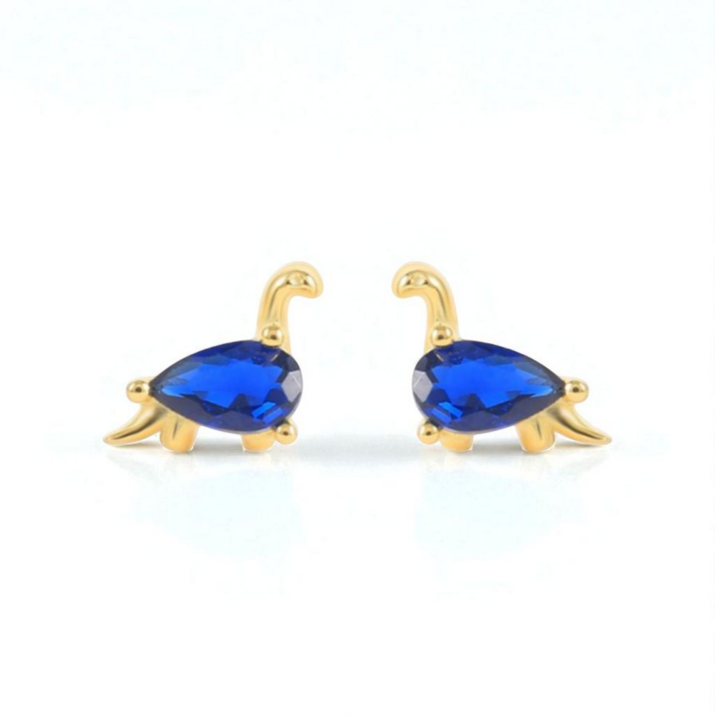 18k Gold Plated 925 Silver & Blue Cubic Zirconia Dinosaur Earrings