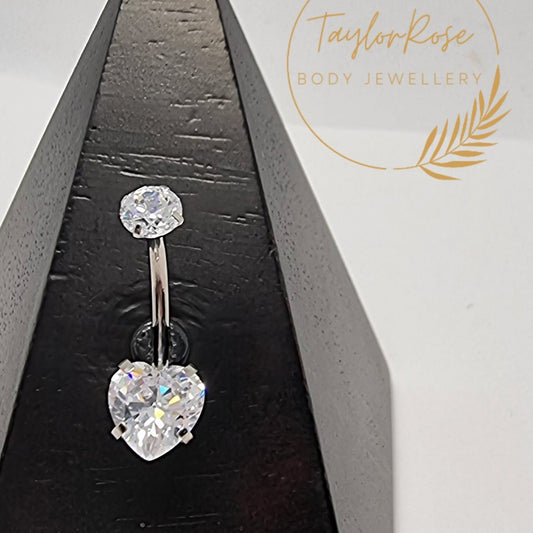 Heart Shape Crystal Clear Cubic Zirconia Navel Bar