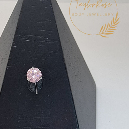 Pink Cubic Zirconia Push Fit Attachment for 1.6mm Bat