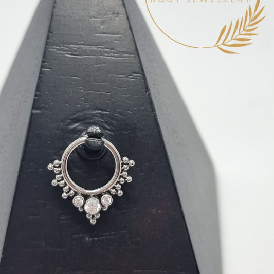 Crystal 3 Stone Hinged Ring With Titanium Balls 8mm
