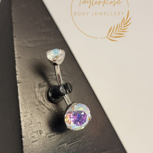 Navel Curve Prong Set AB Crystal Cubic Zirconia