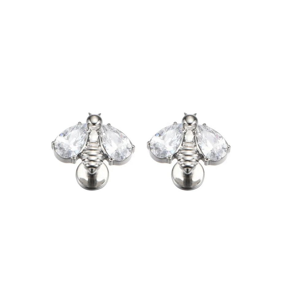 *Titanium & Clear Cubic Zirconia Crystal Bee
