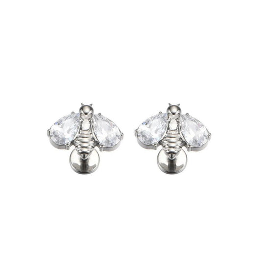 *Titanium & Clear Cubic Zirconia Crystal Bee