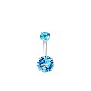 *Navel Curve Aqua Blue Prong Set Cubic Zirconia