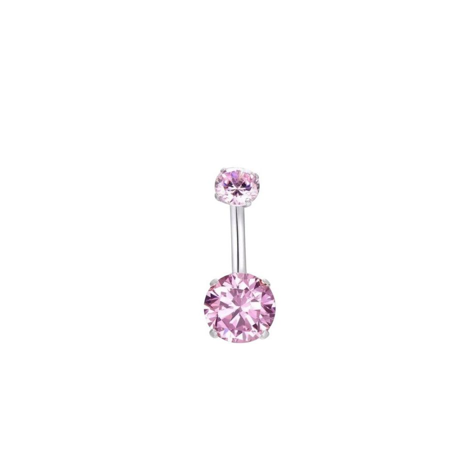 *Titanium & Pink Cubic Zirconia Navel Bar