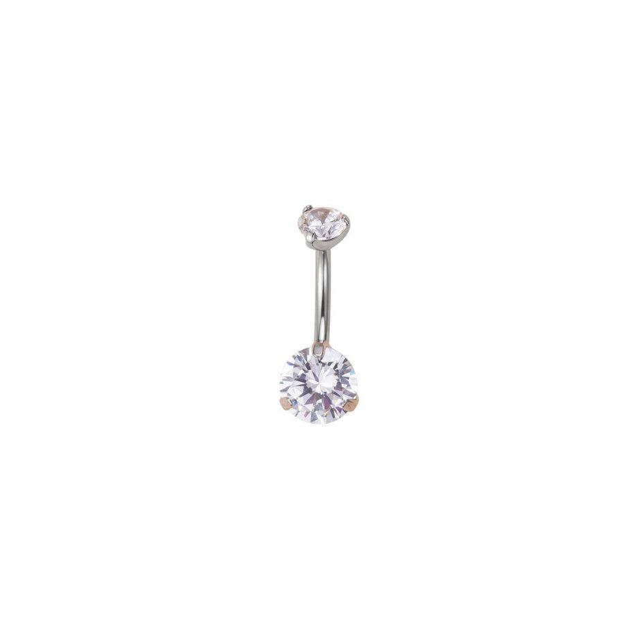 *Navel Curve Clear Prong Set Cubic Zirconi