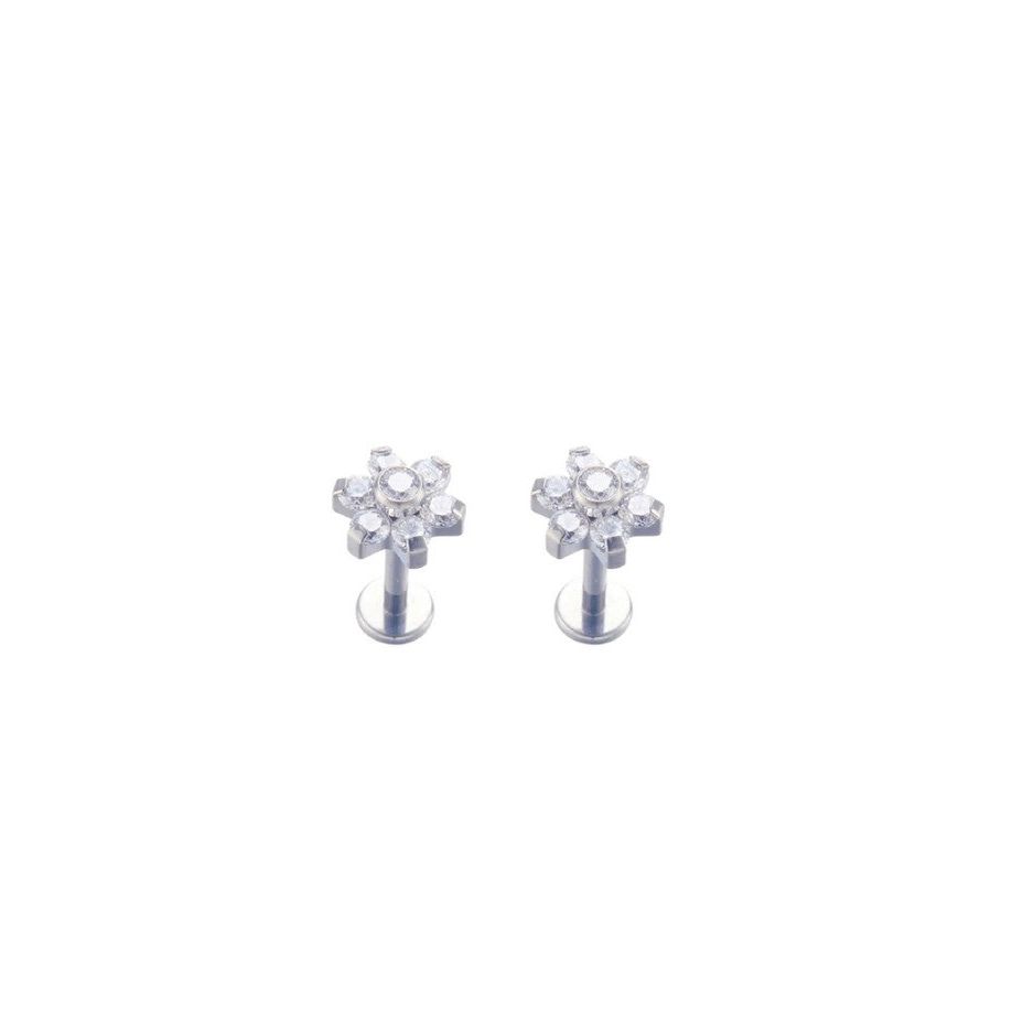 *Titanium & Clear Cubic Zirconia Flower