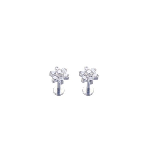 *Titanium & Clear Cubic Zirconia Flower