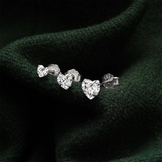 Clear Cubic Zirconia & 925 Silver Heart Earrings