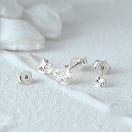 Clear Cubic Zirconia & 925 Silver Heart Earrings