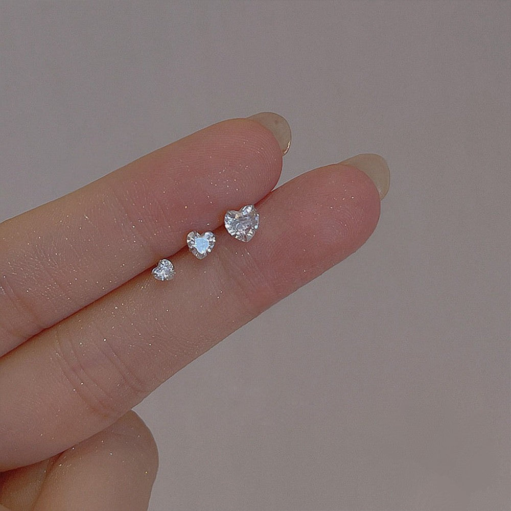 Clear Cubic Zirconia & 925 Silver Heart Earrings
