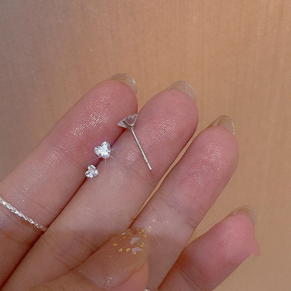 Clear Cubic Zirconia & 925 Silver Heart Earrings