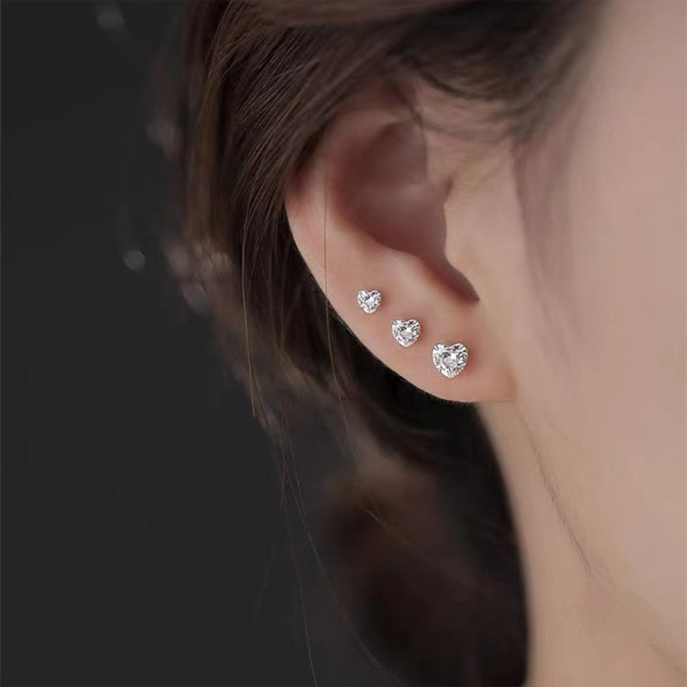Clear Cubic Zirconia & 925 Silver Heart Earrings