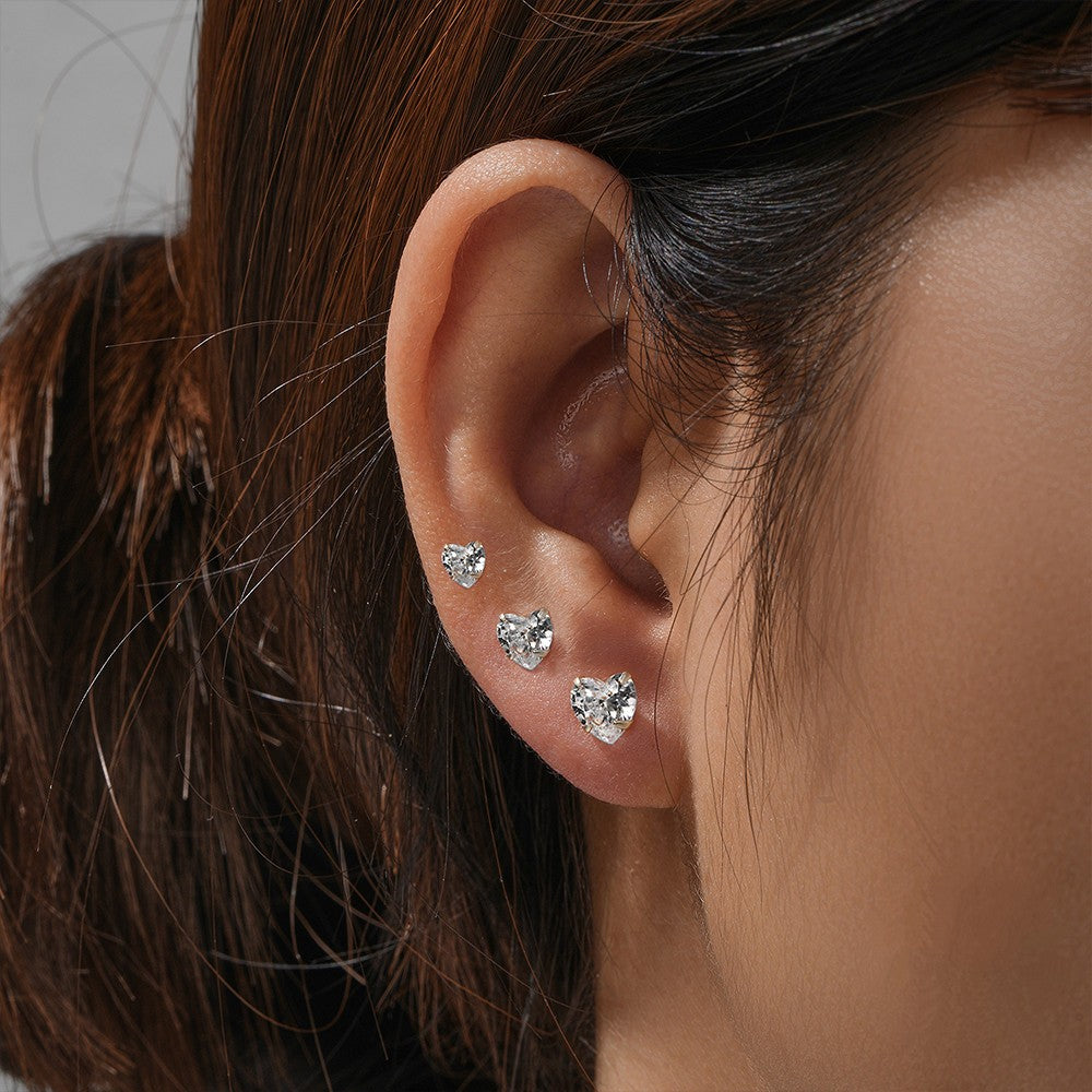 Clear Cubic Zirconia & 925 Silver Heart Earrings