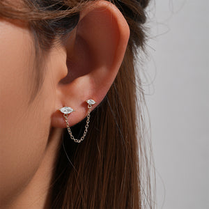 925 Chain Linked CZ Oval  Earrings