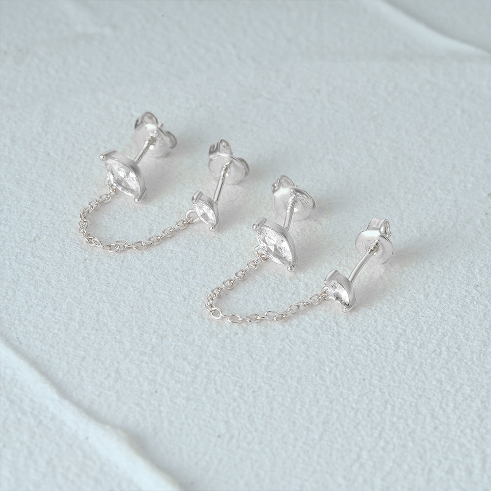925 Chain Linked CZ Oval  Earrings