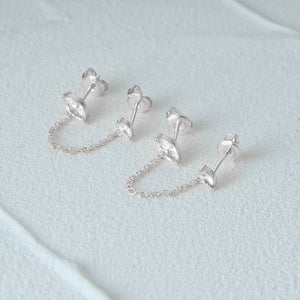 925 Chain Linked CZ Oval  Earrings
