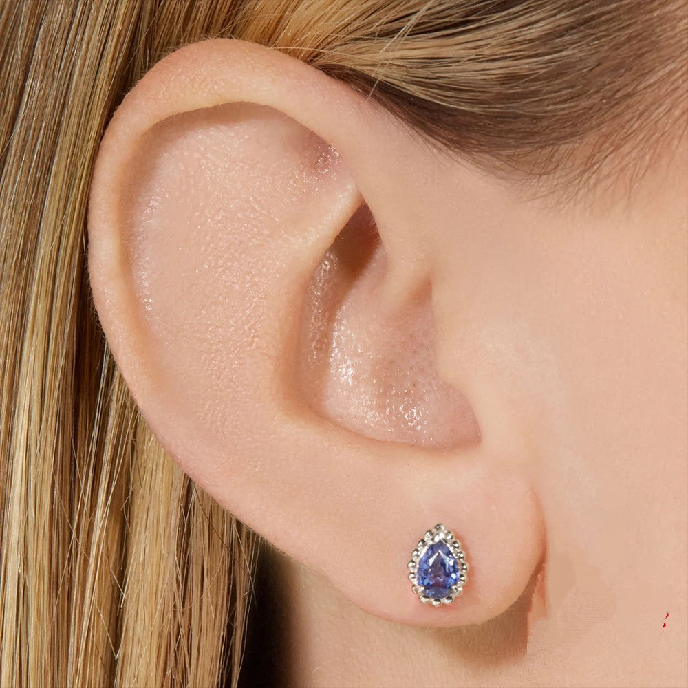 Blue CZ & 925 Silver Tear Drop Earrings (pair)