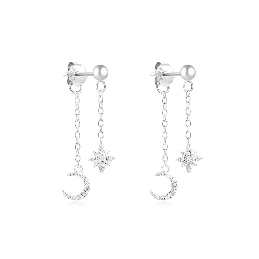 Moon & Star Chain Detail Earrings