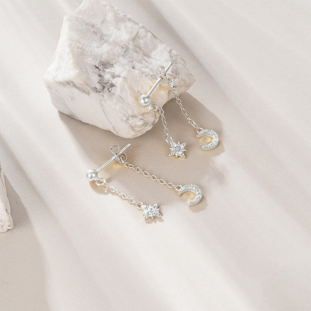 Moon & Star Chain Detail Earrings