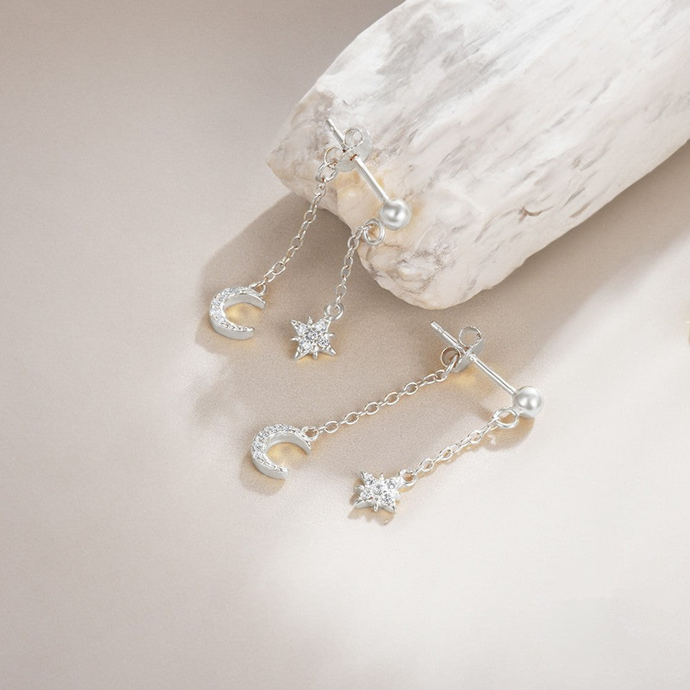 Moon & Star Chain Detail Earrings