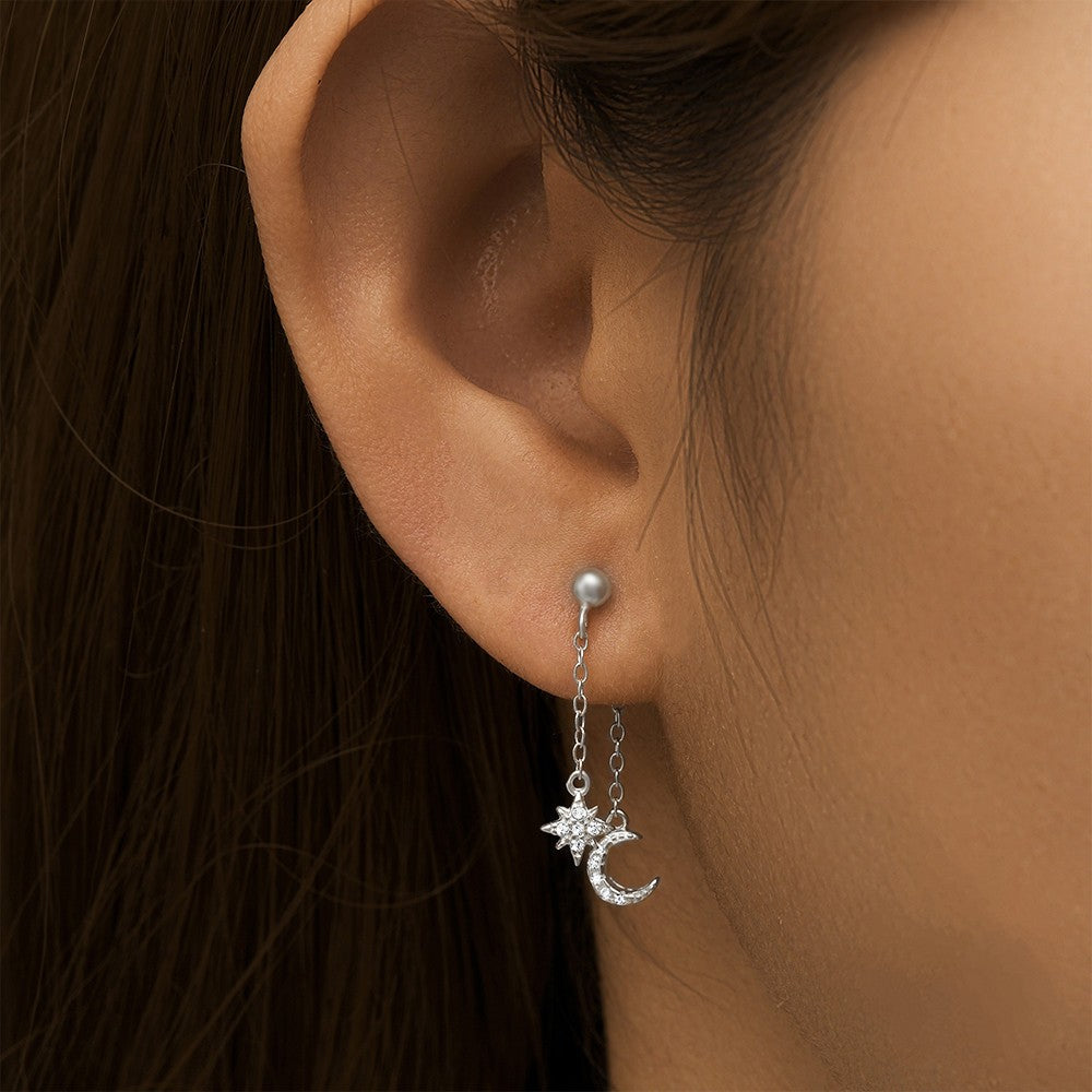Moon & Star Chain Detail Earrings