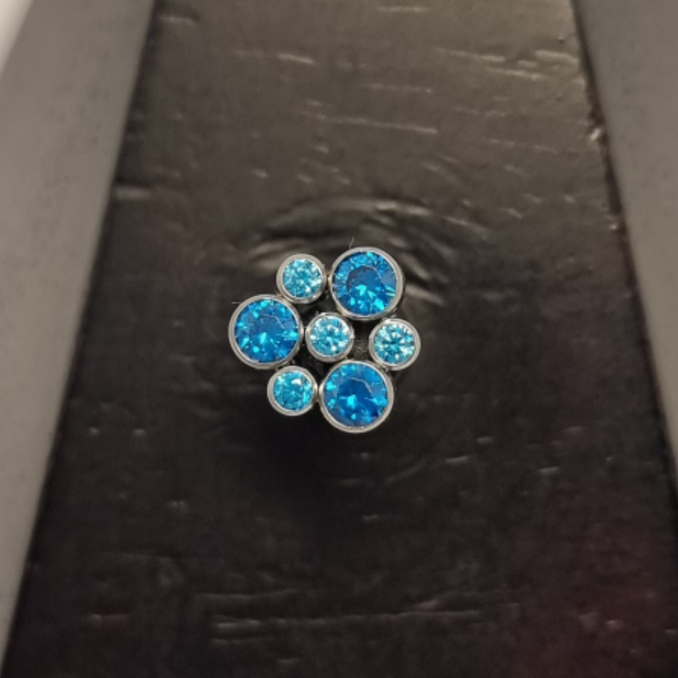 7 Stone Cluster Aqua Blue & Blue Cubic Zirconia Attachment