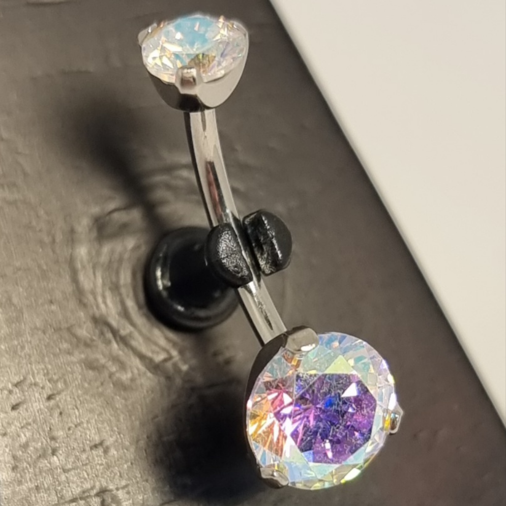 Navel Curve Prong Set AB Crystal Cubic Zirconia