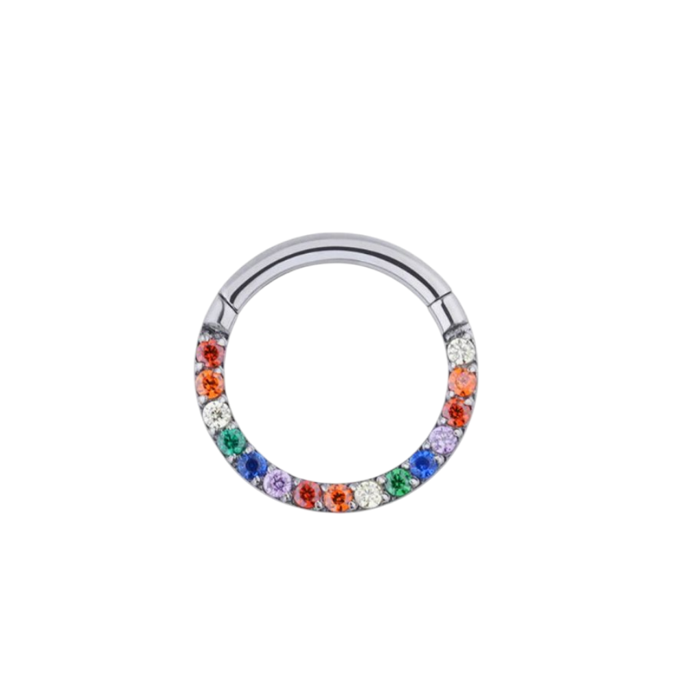 Rainbow Pavé Crystal Cubic Zirconia Hinged Ring.